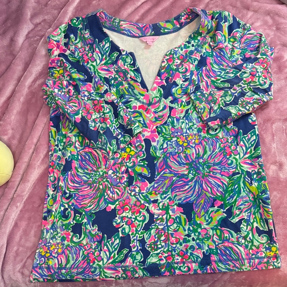 Lilly Pulitzer Vibrant Floral V-Neck Blouse